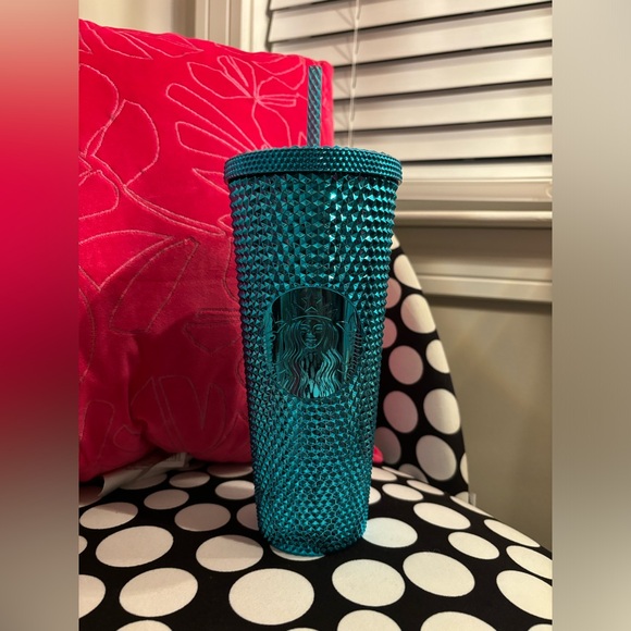 Starbucks 2023 Blue Chrome Studded Venti 24oz Tumbler with Straw - Picture 2 of 3